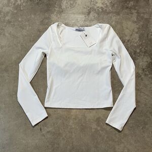 Stile Collection Shirt Womens Medium White Square‎ Neck Layering Top Basic